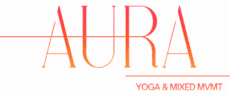 Logo AURA, studio de yoga et mixed movement, design minimaliste symbolisant fluidité, équilibre et bien-être.